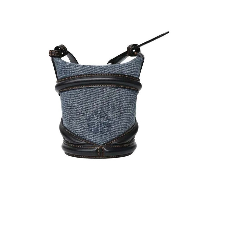 ALEXANDWR McQUEEN: The Curve Small Denim And Leather Bucket Bag - Picture 2 of 7